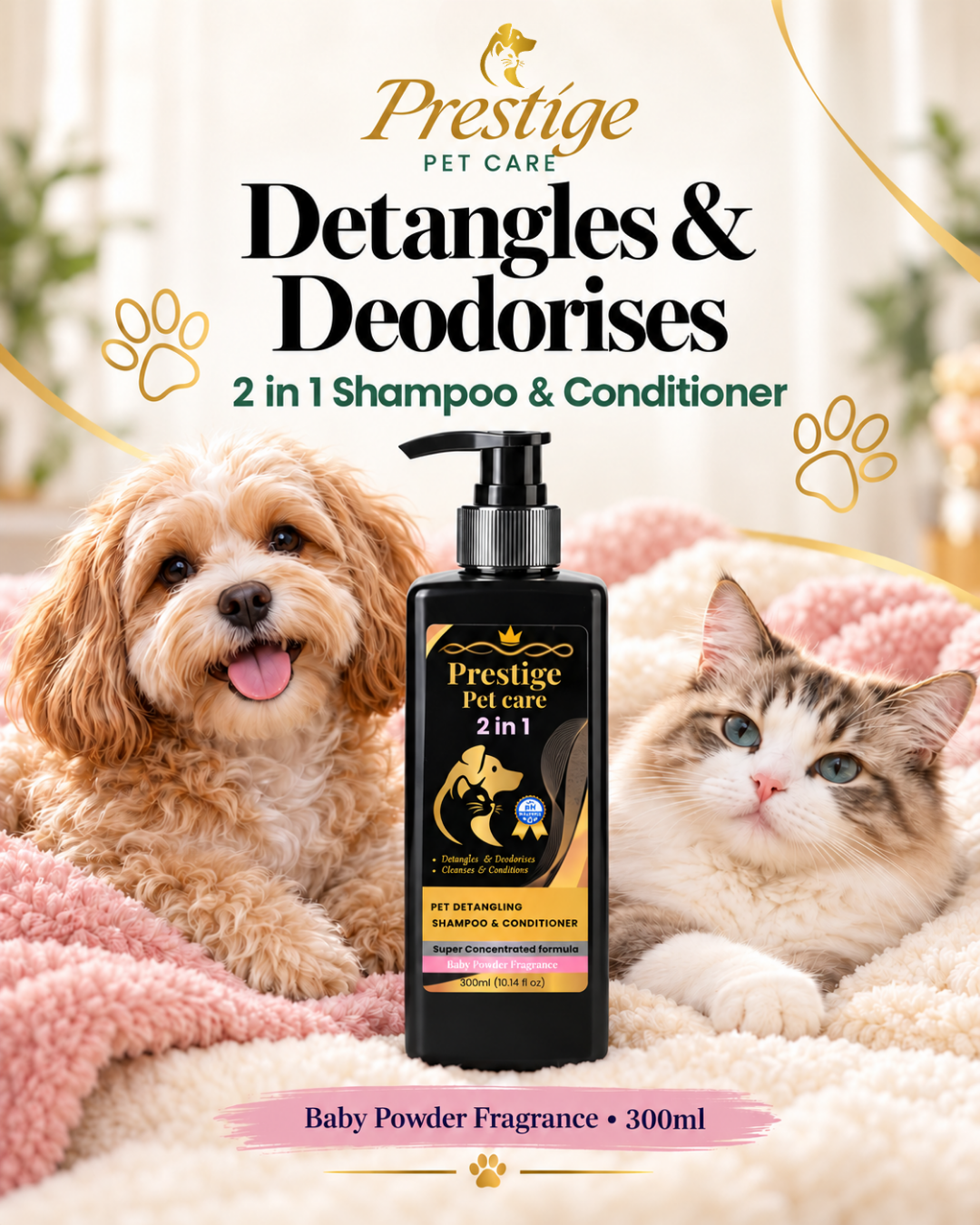 Pet Care 2-in-1 Pet Detangling Shampoo & Conditioner,  experience for a beautifully soft, fresh and manageable coat.