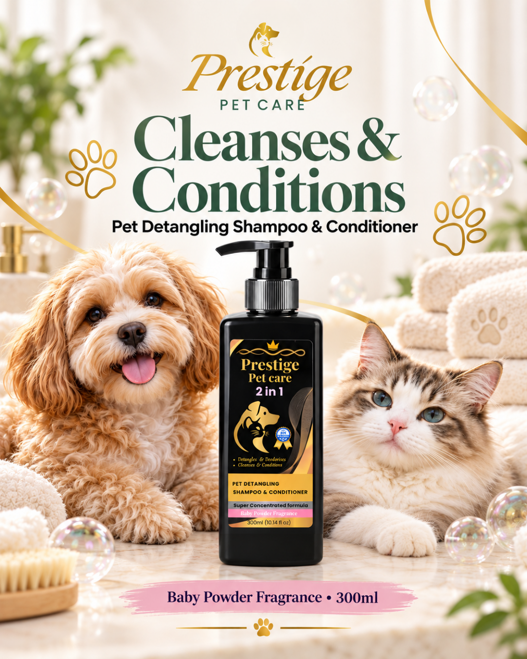 Pet Care 2-in-1 Pet Detangling Shampoo & Conditioner,  experience for a beautifully soft, fresh and manageable coat.
